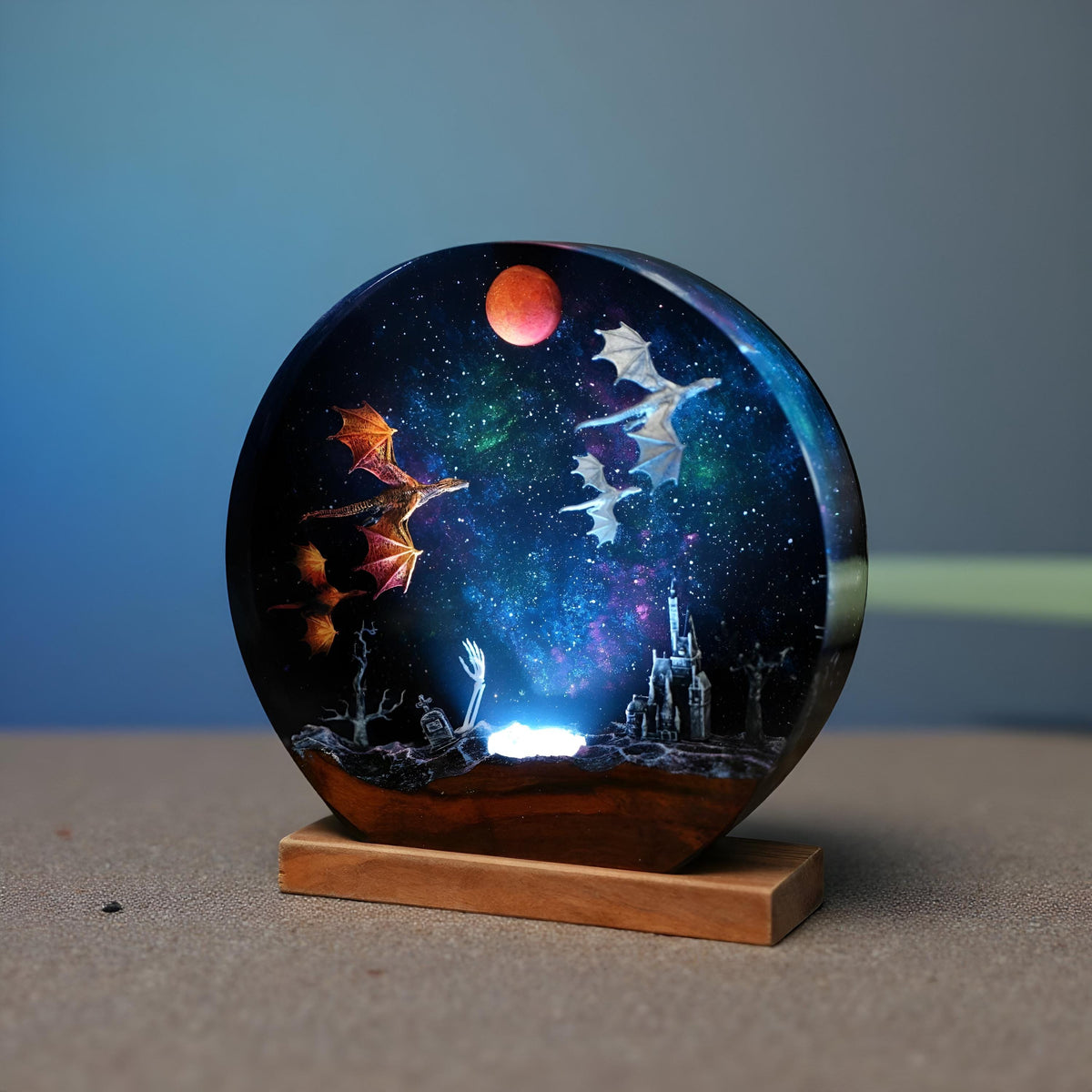 Ice & Fire Dragon Resin Lamp: Castle Decor Night Light