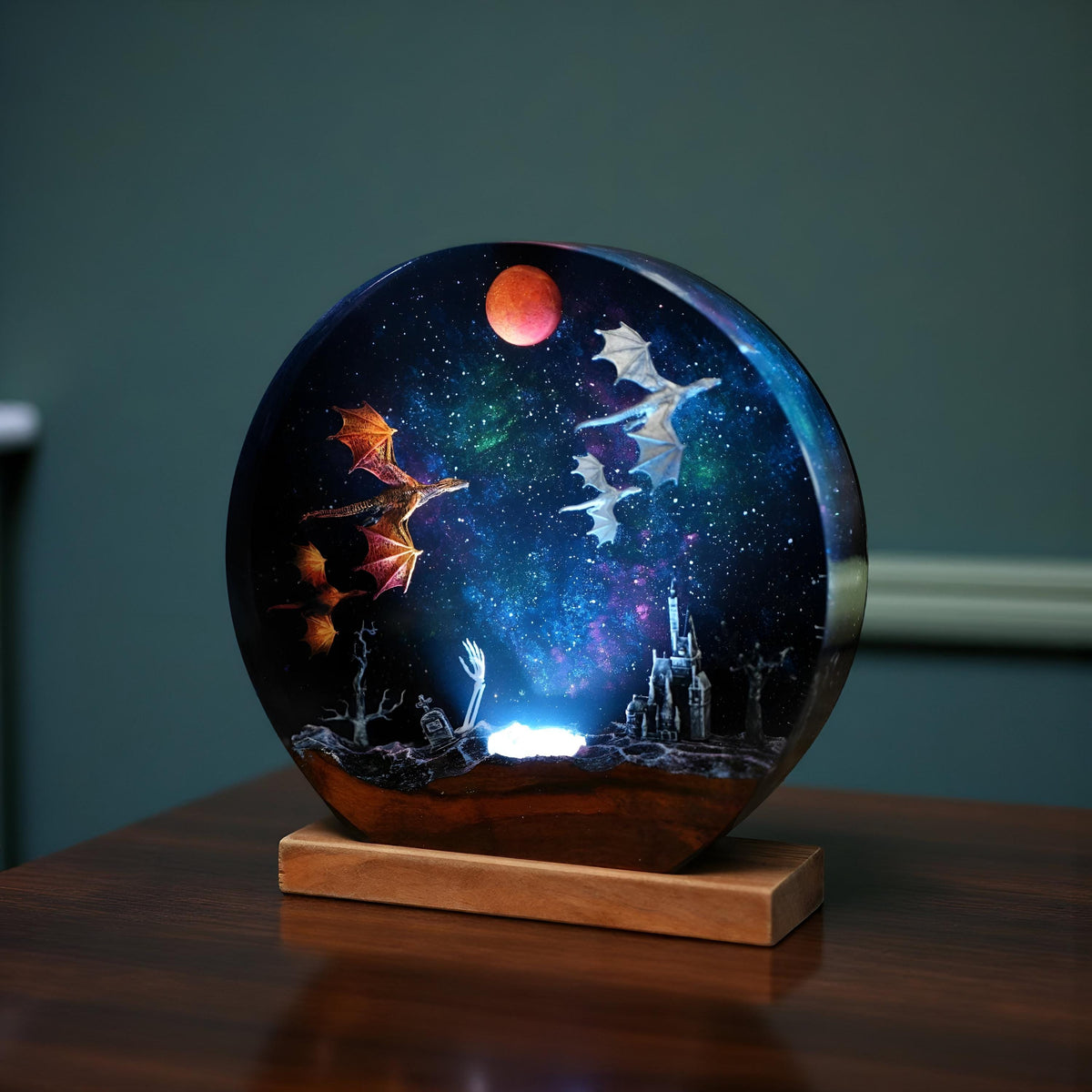 Ice & Fire Dragon Resin Lamp: Castle Decor Night Light