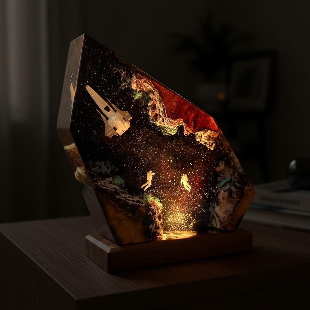 Astronaut & Spaceship Cosmic Resin Lamp – Handcrafted Space-Themed Night Light