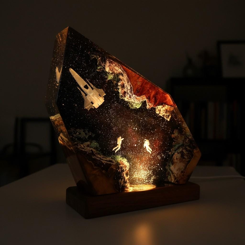 Astronaut & Spaceship Cosmic Resin Lamp – Handcrafted Space-Themed Night Light