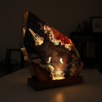 Astronaut & Spaceship Cosmic Resin Lamp – Handcrafted Space-Themed Night Light