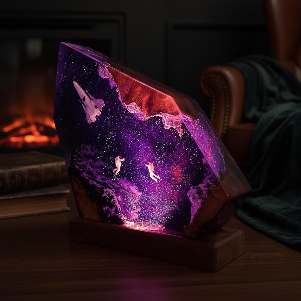 Astronaut & Spaceship Cosmic Resin Lamp – Handcrafted Space-Themed Night Light