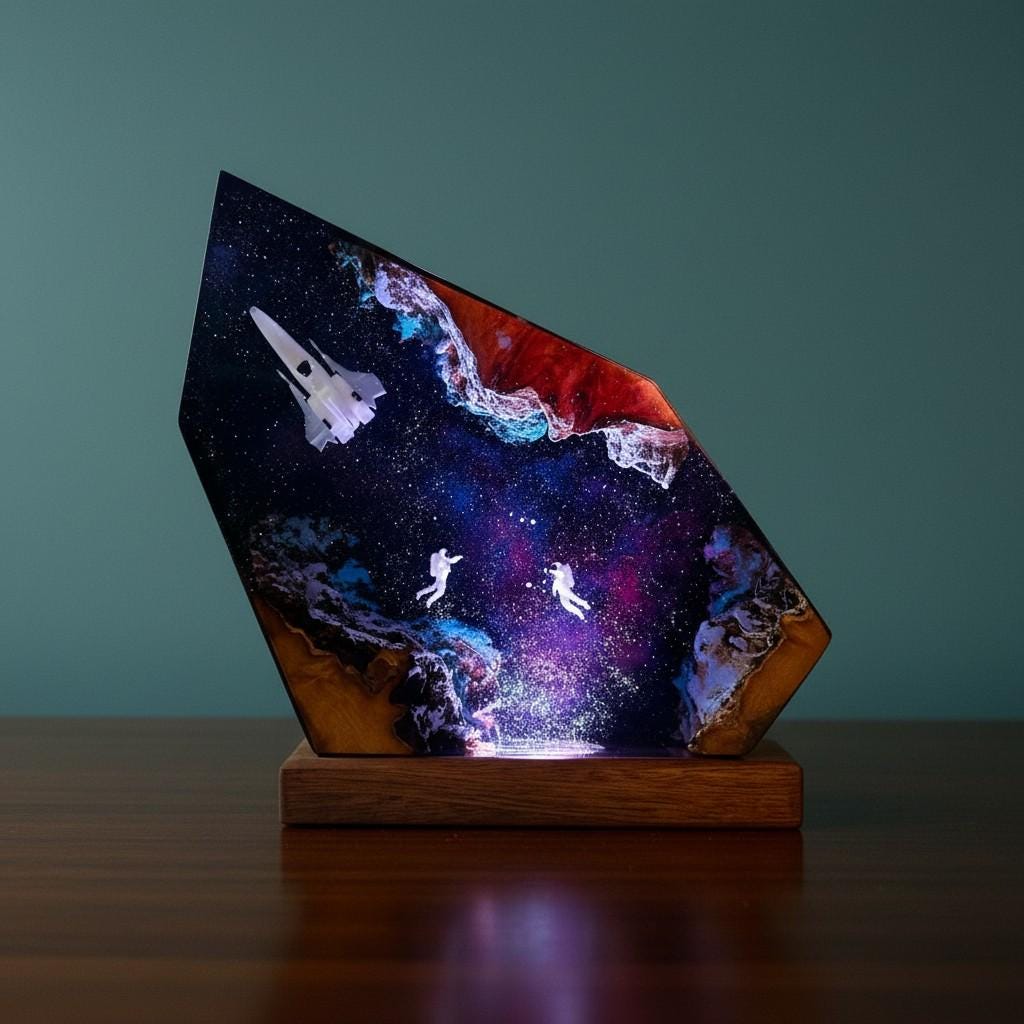 Astronaut & Spaceship Cosmic Resin Lamp – Handcrafted Space-Themed Night Light