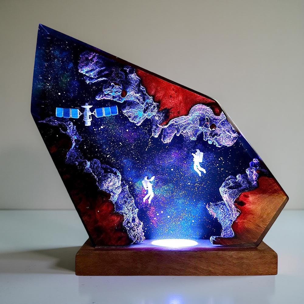 Astronaut Resin Night Light: Galaxy LED Desk Lamp