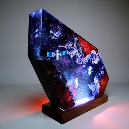 Astronaut Resin Night Light: Galaxy LED Desk Lamp