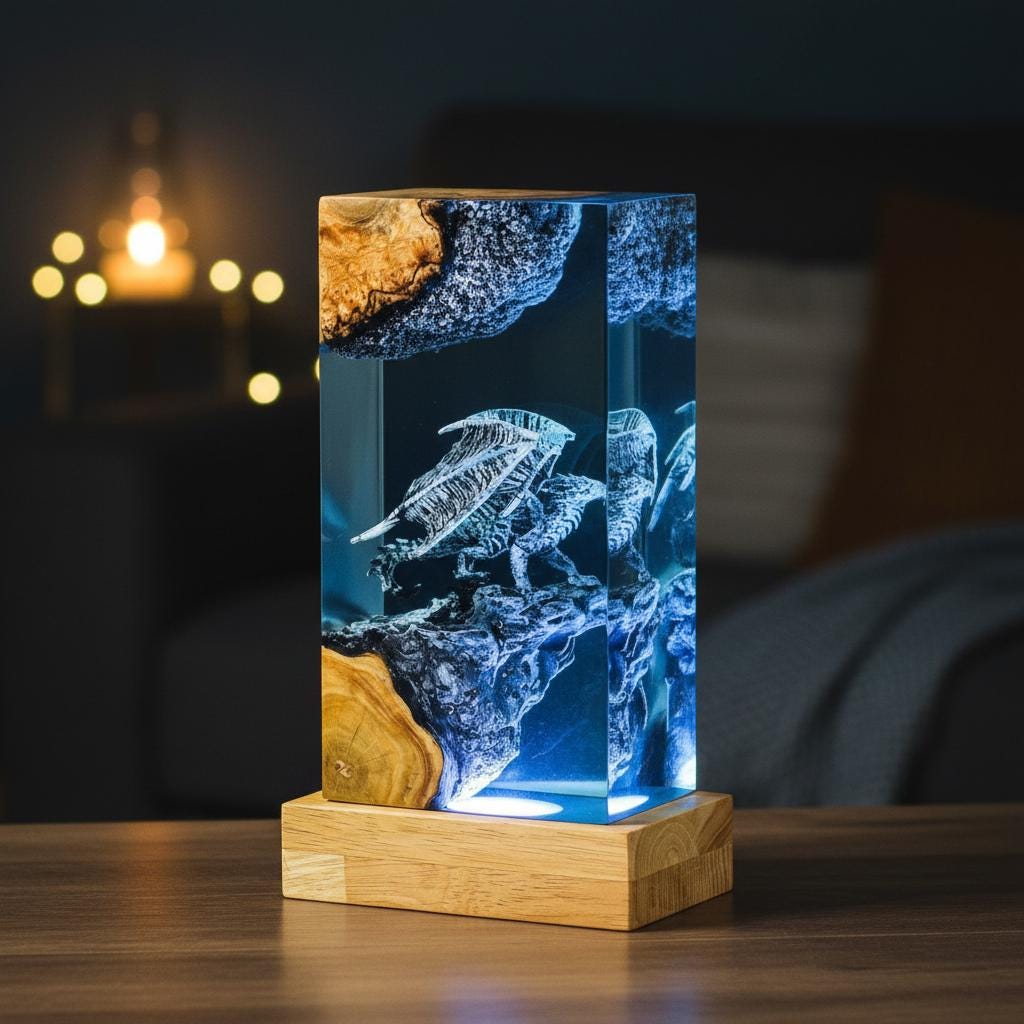 3D Pterosaur Resin Night Light – Winged Dragon Sculpture Lamp