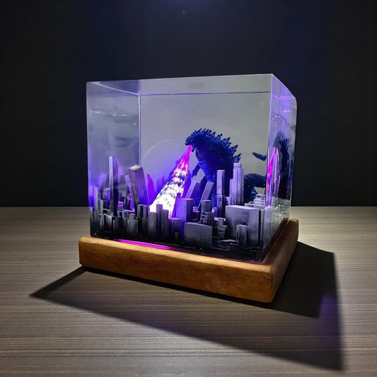 Godzilla Atomic Breath Resin Lamp – 3D City Destruction Night Light