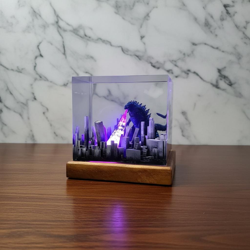 Godzilla Atomic Breath Resin Lamp – 3D City Destruction Night Light