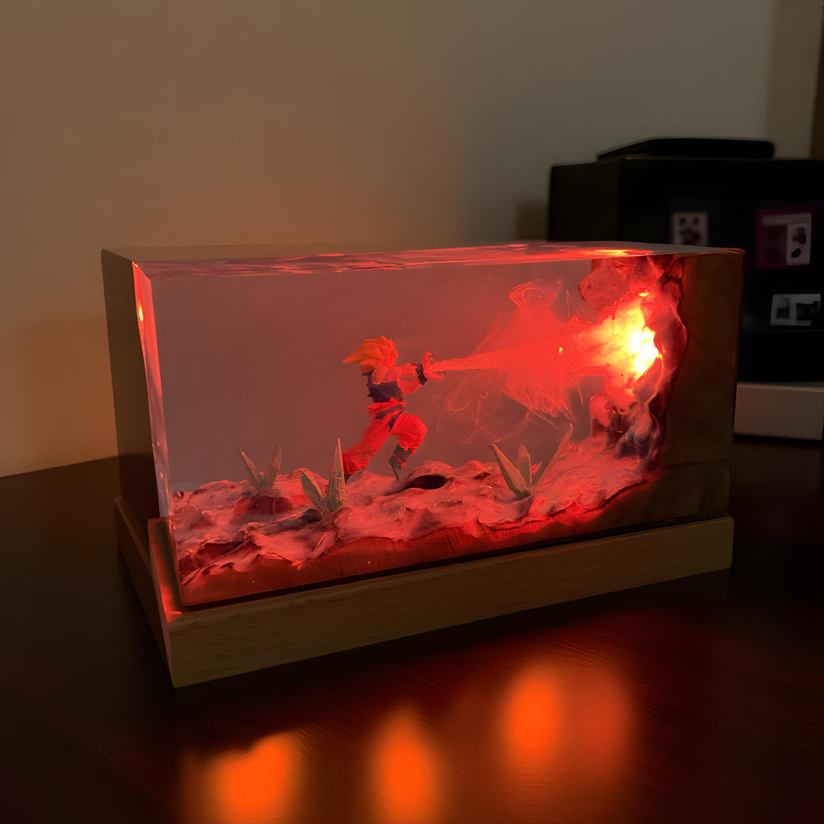 Anime Warrior Energy Resin Night Light: Handcrafted Action Scene LED Lamp