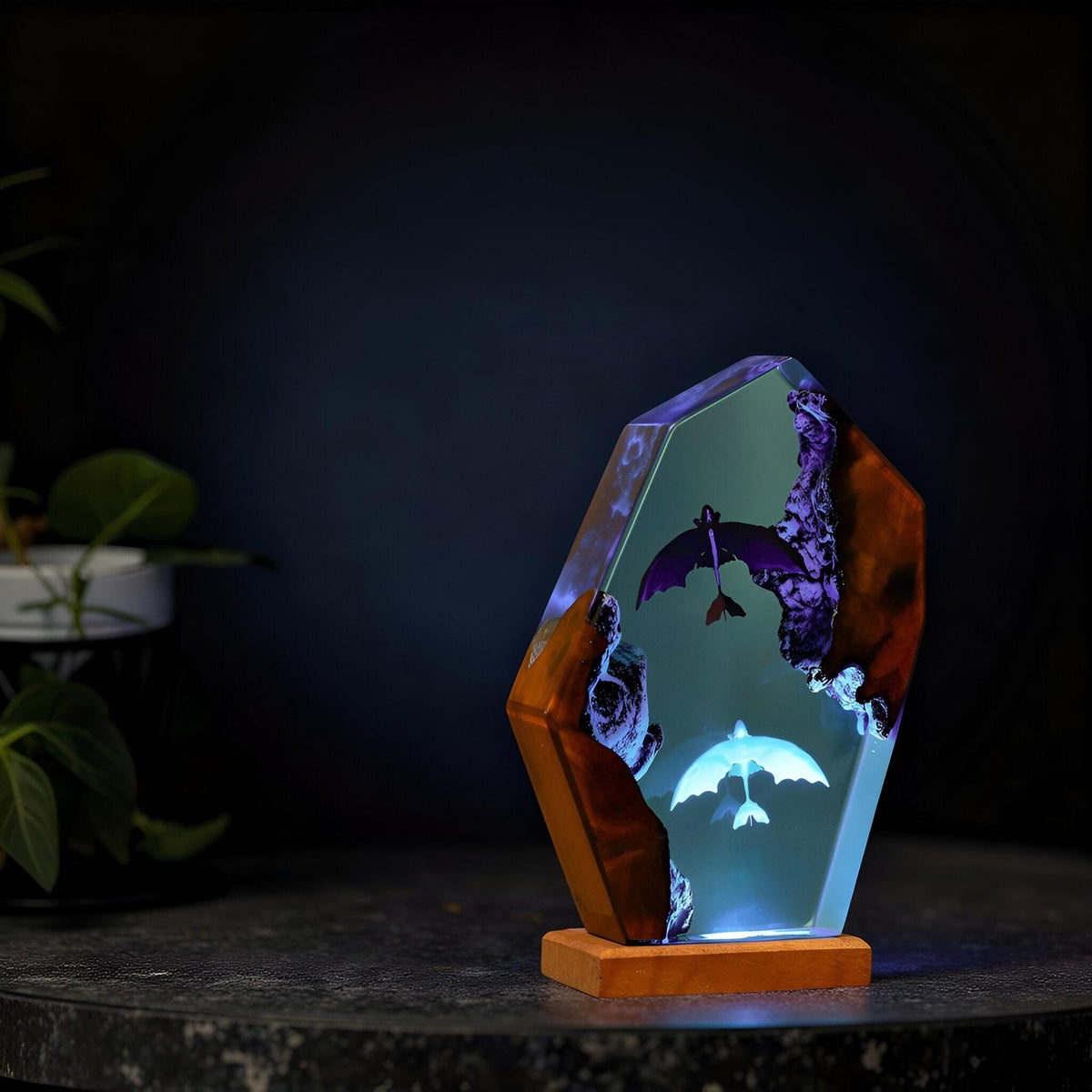 Handmade Dragon Resin Night Light, Fantasy Epoxy Art Lamp