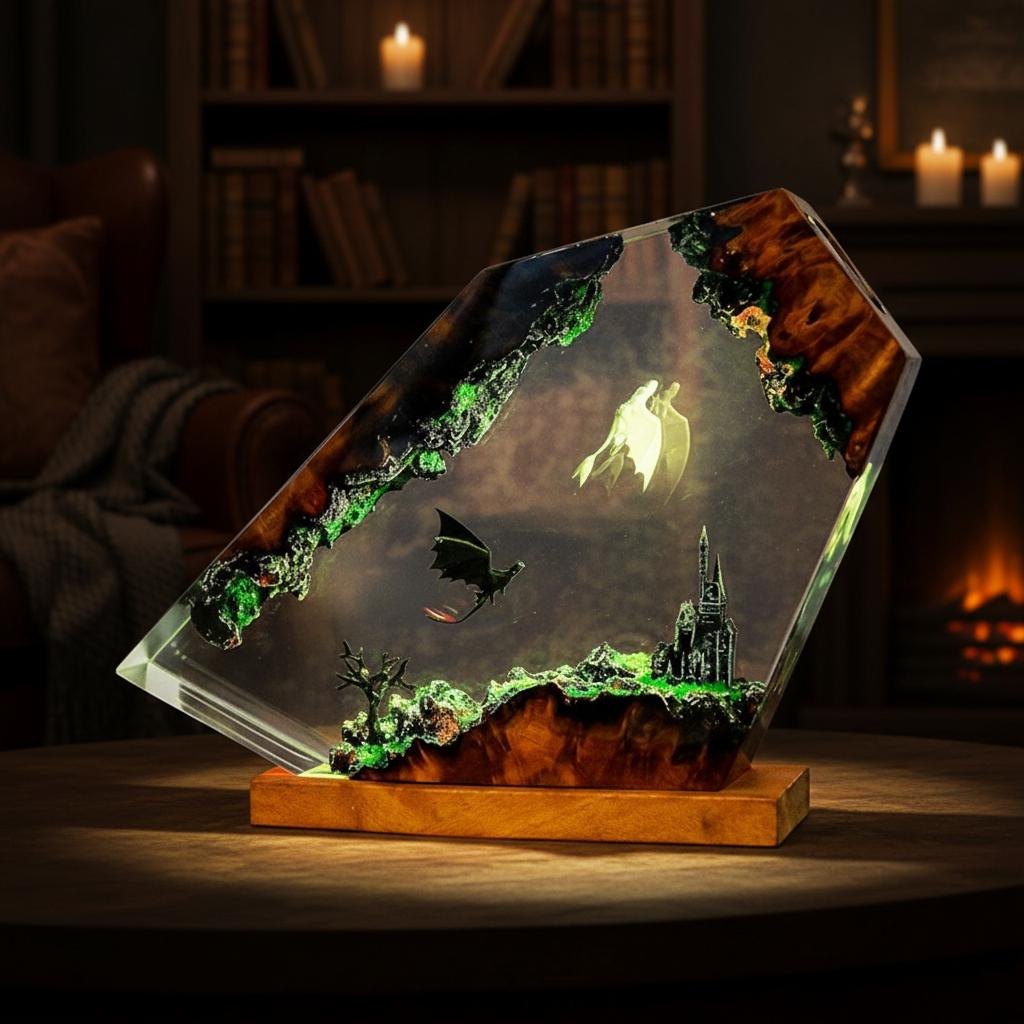 Dragon Organism Resin Night Light: Creative Epoxy Art Table Lamp
