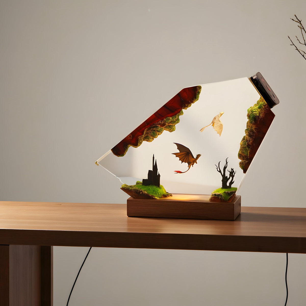 Dragon Trainer Resin Night Light: Fantasy Couple Epoxy LED Lamp