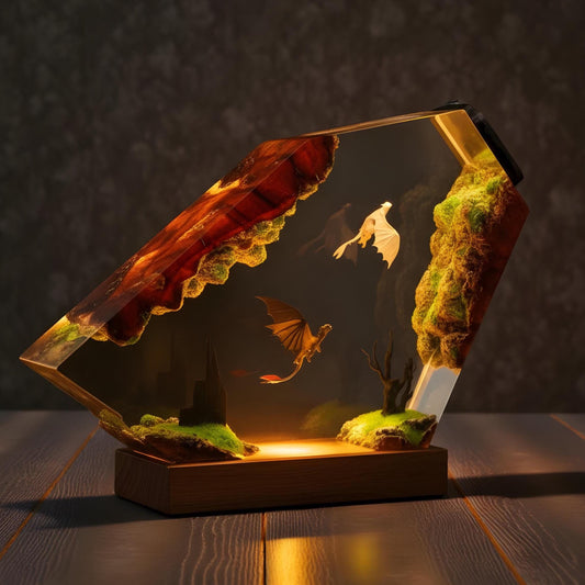 Dragon Trainer Resin Night Light: Fantasy Couple Epoxy LED Lamp