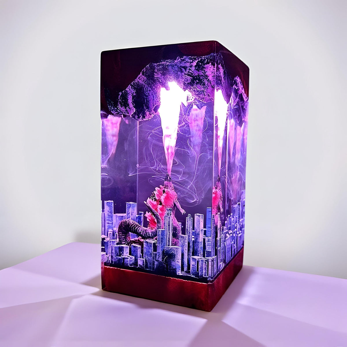 Godzilla Atomic Breath Monster Resin Night Light: City Destruction Epoxy LED Lamp