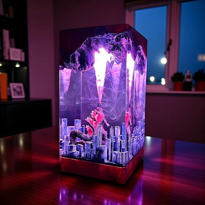 Godzilla Atomic Breath Monster Resin Night Light: City Destruction Epoxy LED Lamp