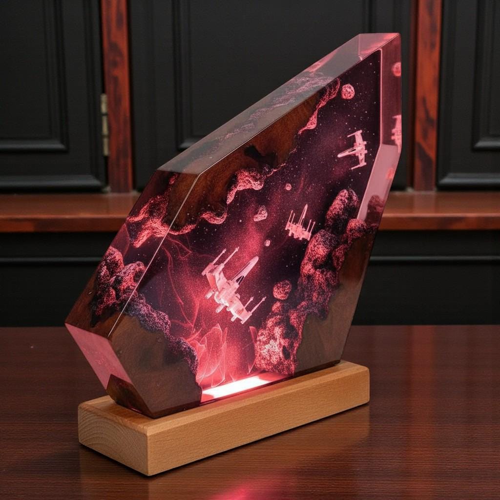 Galaxy Spaceship Resin Night Light: Space Battle Epoxy LED Lamp