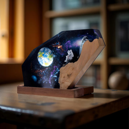 Astronaut Galaxy Resin Lamp – Cosmic LED Night Light with Spaceship Scene