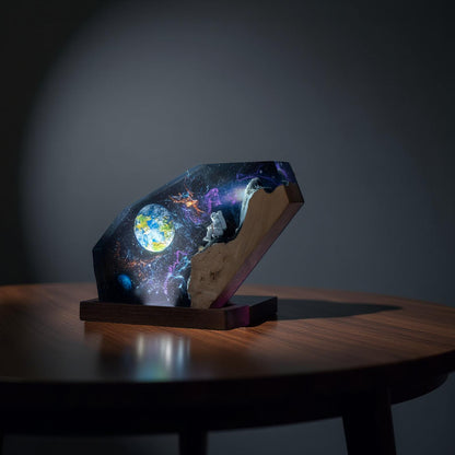 Astronaut Galaxy Resin Lamp – Cosmic LED Night Light with Spaceship Scene