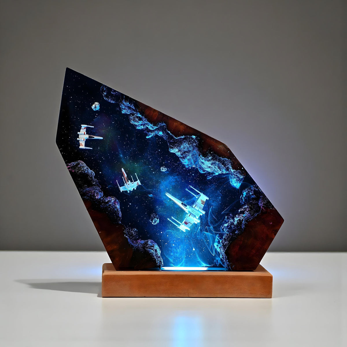Galaxy Spaceship Resin Night Light: Space Battle Epoxy LED Lamp