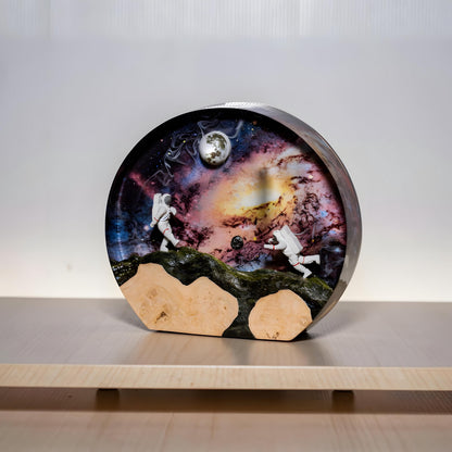 Astronaut Space Exploration Resin Night Light: Solid Wood Epoxy LED Lamp