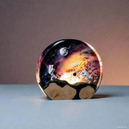 Astronaut Space Exploration Resin Night Light: Solid Wood Epoxy LED Lamp