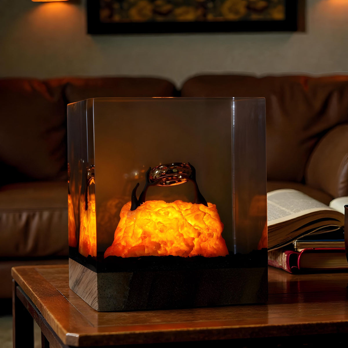 Fantasy LOTR Ring Resin Night Light: Epoxy Wood Ambient LED Lamp