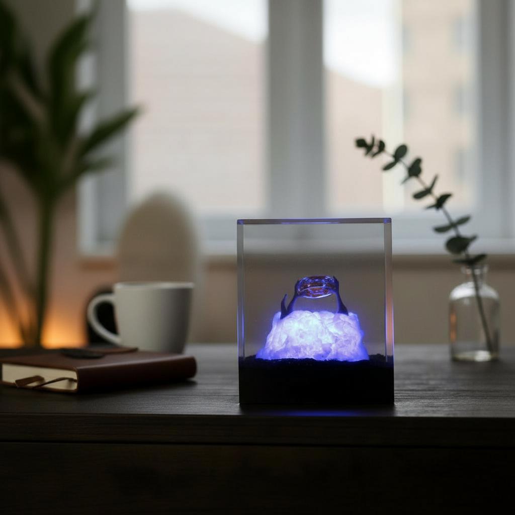 Fantasy LOTR Ring Resin Night Light: Epoxy Wood Ambient LED Lamp