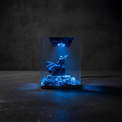 Dark Wizard Resin Lamp: Fantasy LED Night Light