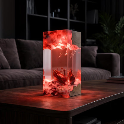 Resin Lamp Shipwreck Ocean Scene: Handmade LED Night Light