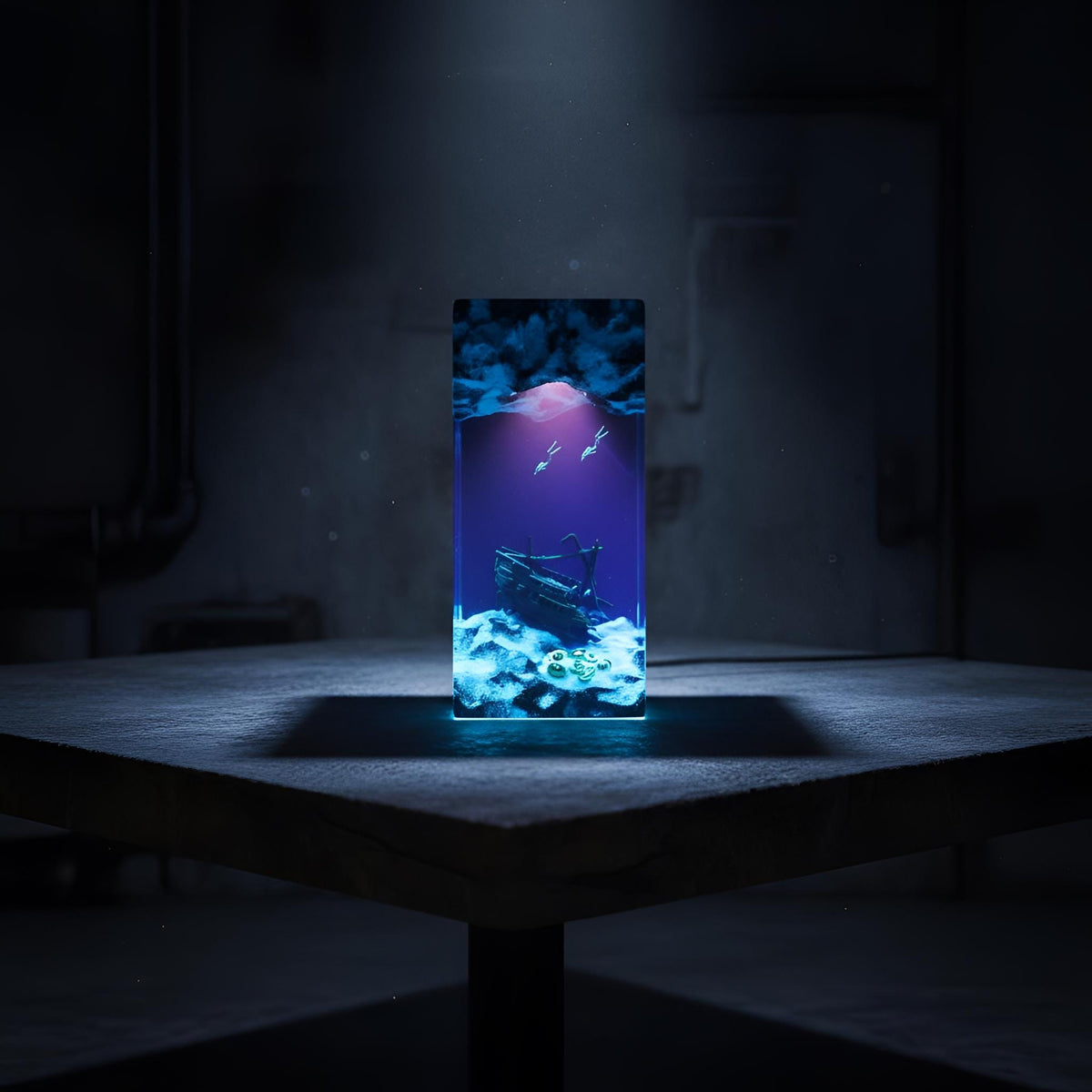 Resin Lamp Shipwreck Ocean Scene: Handmade LED Night Light