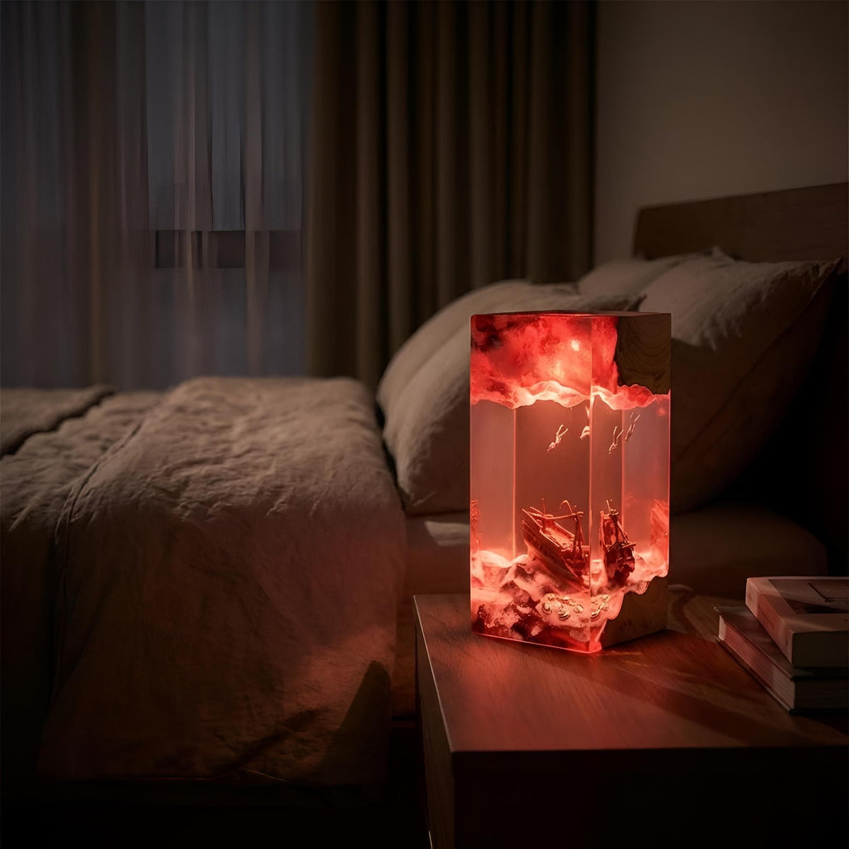 Resin Lamp Shipwreck Ocean Scene: Handmade LED Night Light