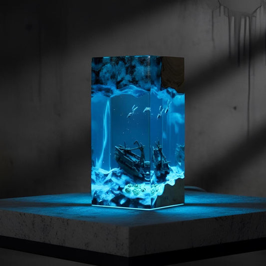 Resin Lamp Shipwreck Ocean Scene: Handmade LED Night Light