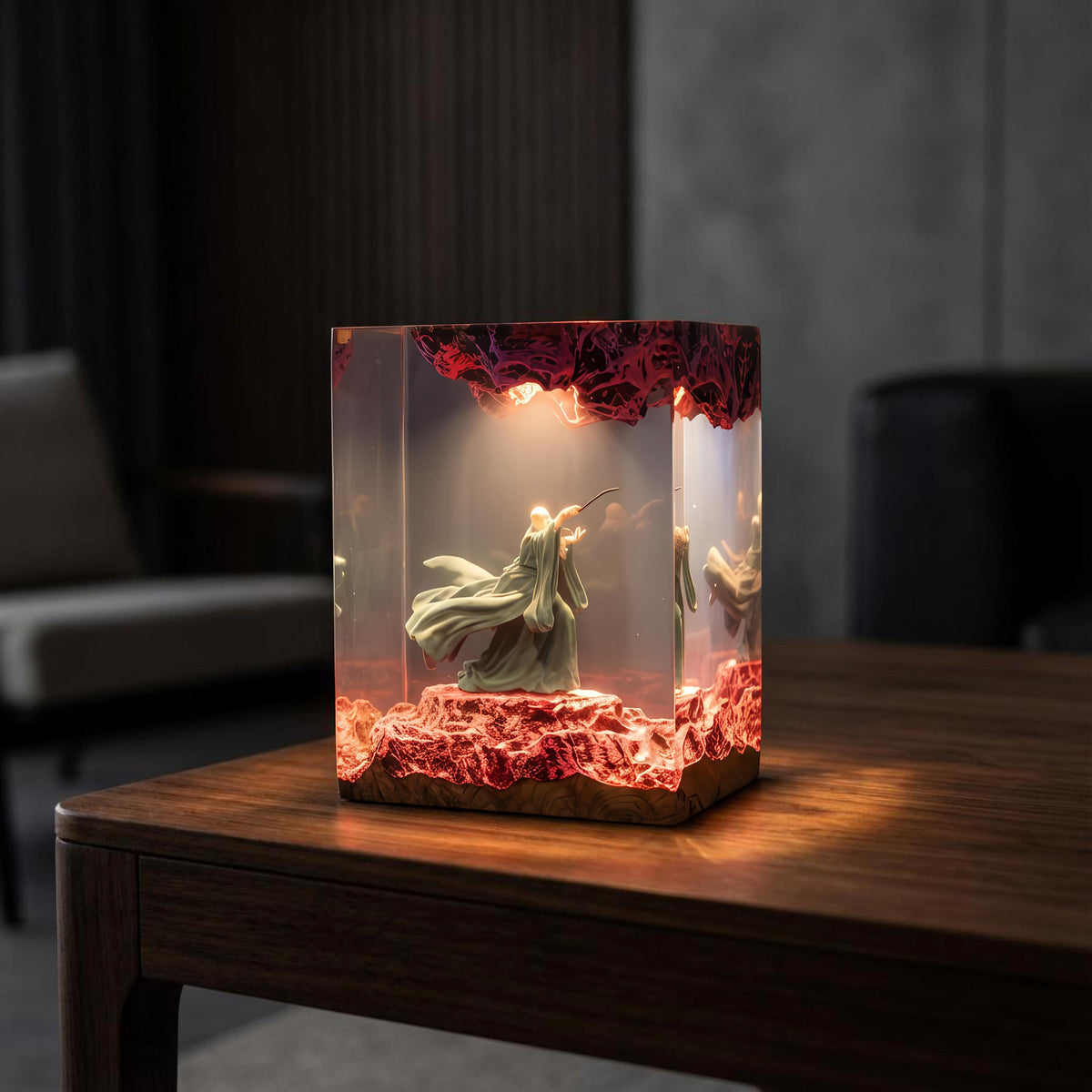 Dark Wizard Resin Lamp: Fantasy LED Night Light