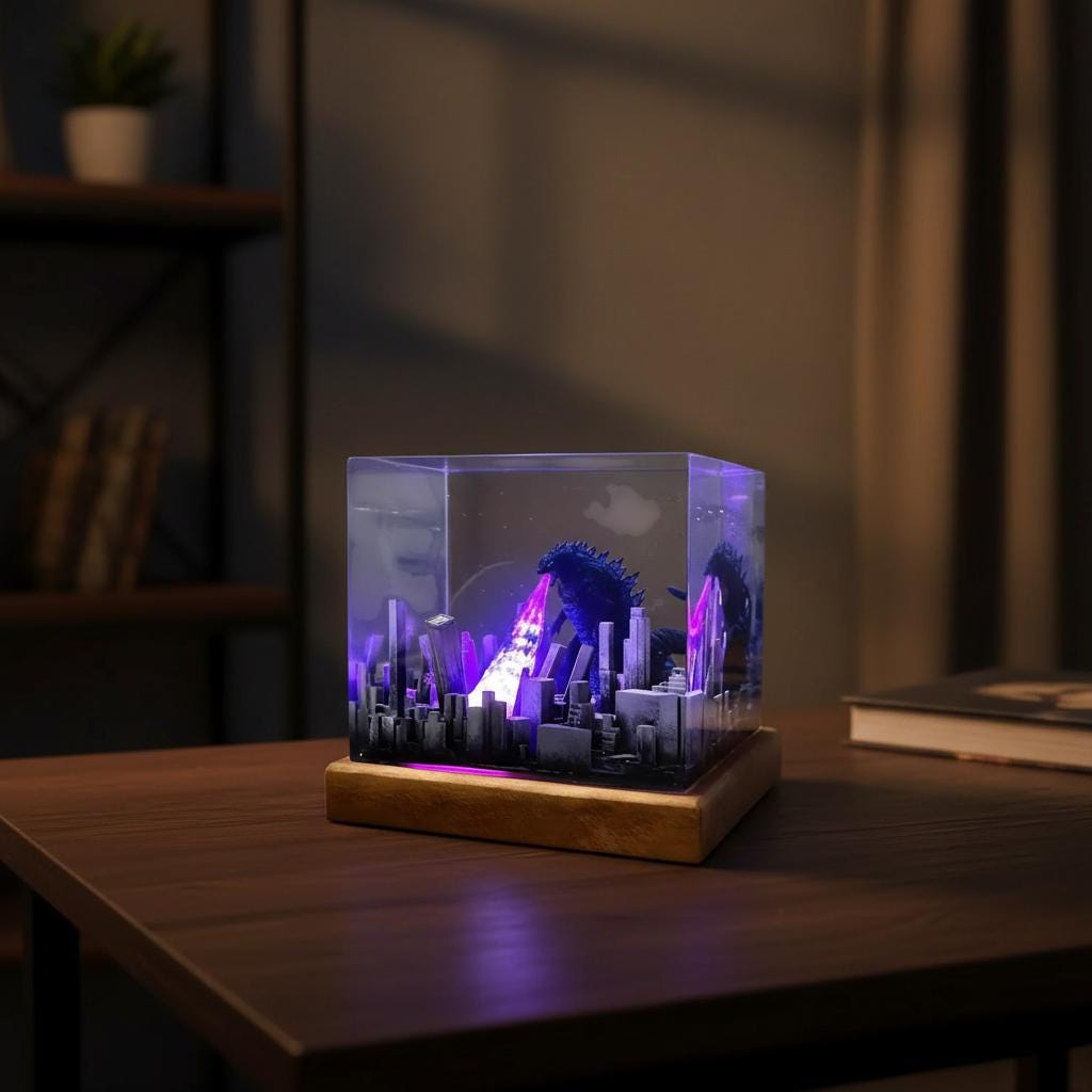Godzilla Atomic Breath Resin Lamp – 3D City Destruction Night Light