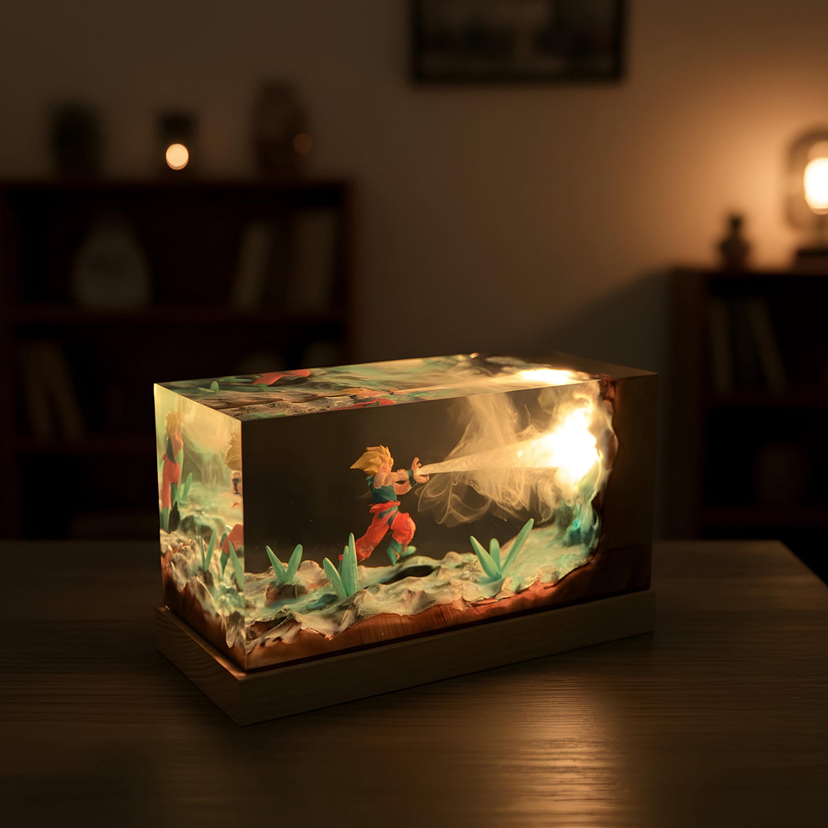 Anime Warrior Energy Resin Night Light: Handcrafted Action Scene LED Lamp