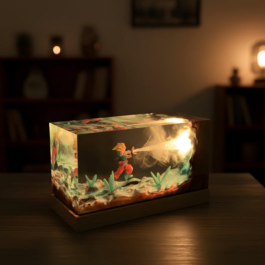 Anime Warrior Energy Resin Night Light: Handcrafted Action Scene LED Lamp