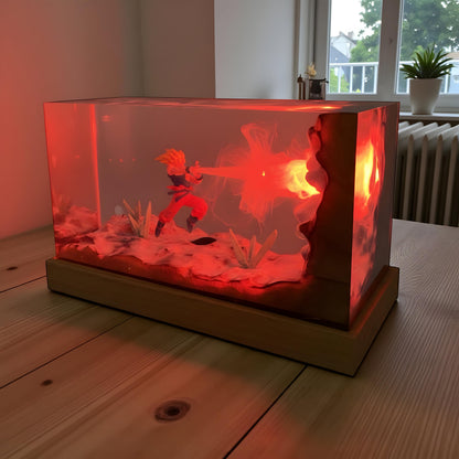 Anime Warrior Energy Resin Night Light: Handcrafted Action Scene LED Lamp