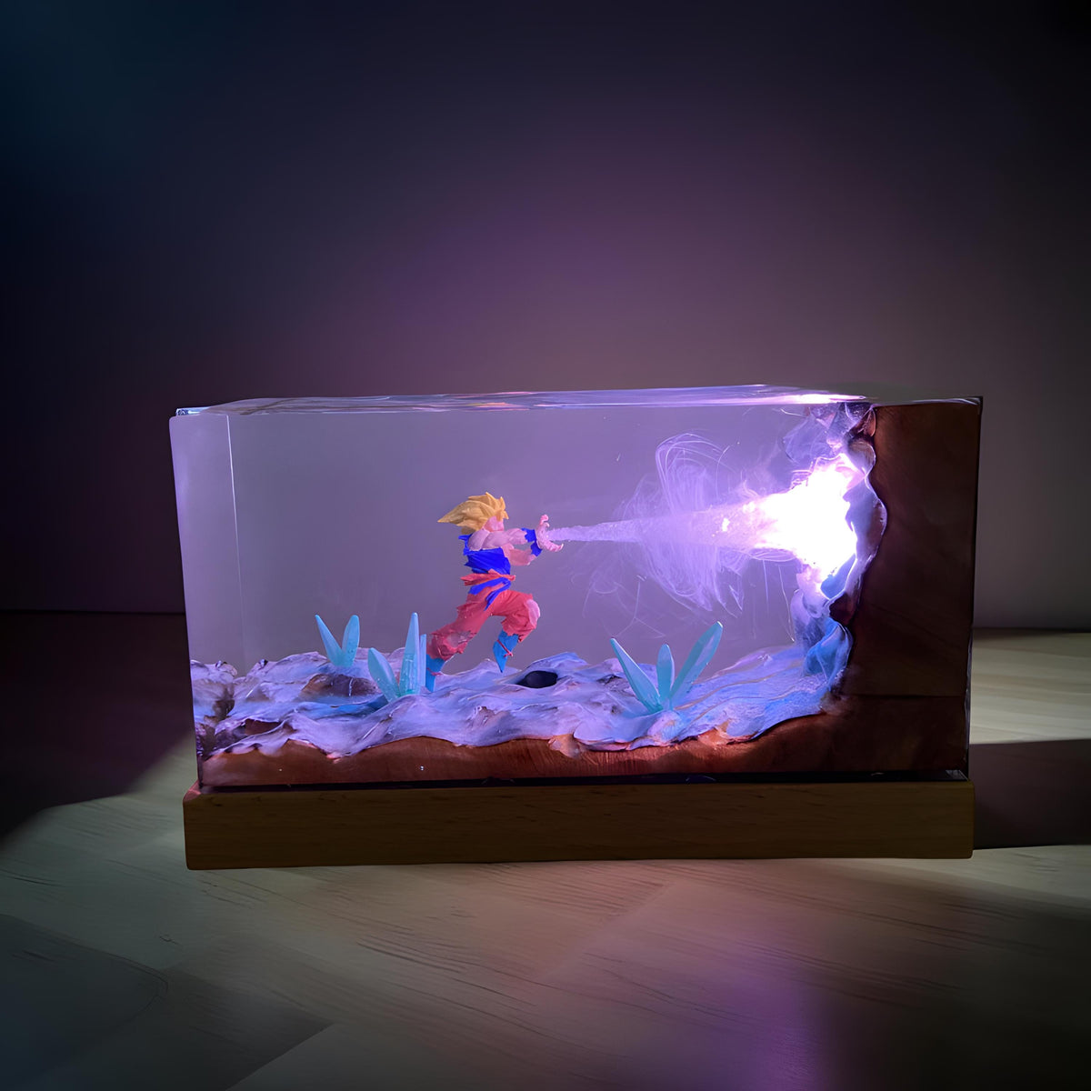 Anime Warrior Energy Resin Night Light: Handcrafted Action Scene LED Lamp
