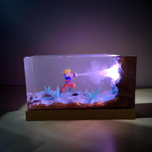 Anime Warrior Energy Resin Night Light: Handcrafted Action Scene LED Lamp