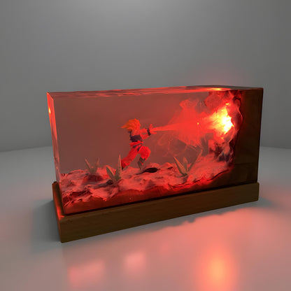 Anime Warrior Energy Resin Night Light: Handcrafted Action Scene LED Lamp
