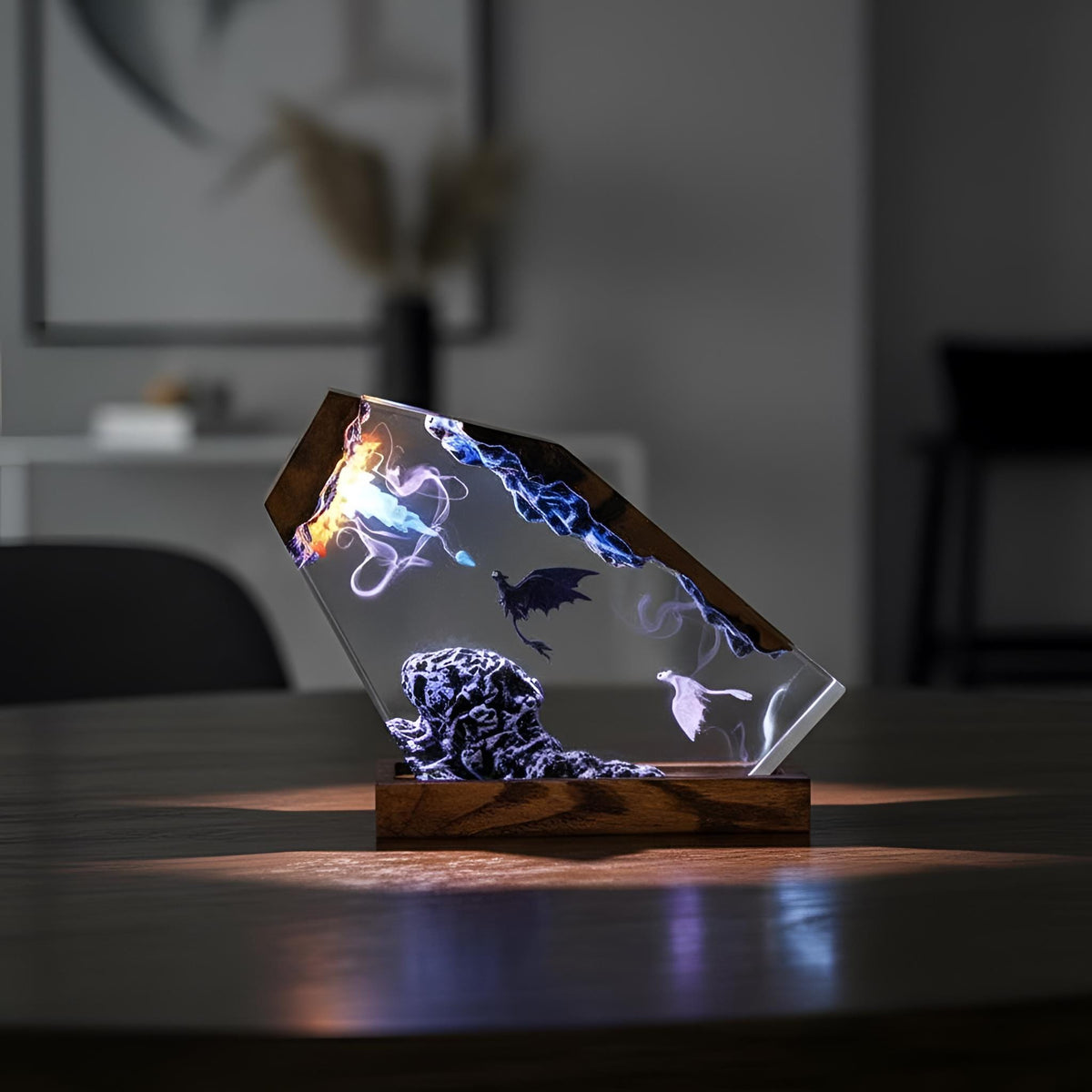 Fantasy Dragon Flight Scene Resin Lamp: Handmade LED Night Light