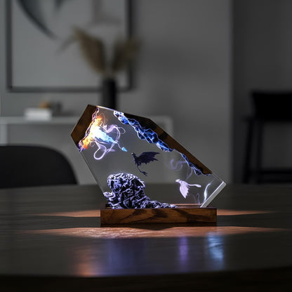 Fantasy Dragon Flight Scene Resin Lamp: Handmade LED Night Light