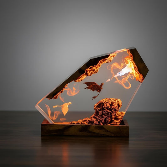 Fantasy Dragon Flight Scene Resin Lamp: Handmade LED Night Light