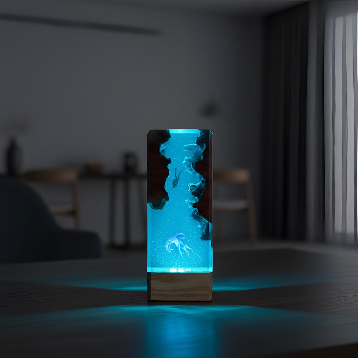 Deep Sea Diver and Octopus Scene Resin Lamp: Handmade LED Night Light