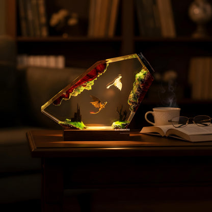 Dragon Trainer Resin Night Light: Fantasy Couple Epoxy LED Lamp