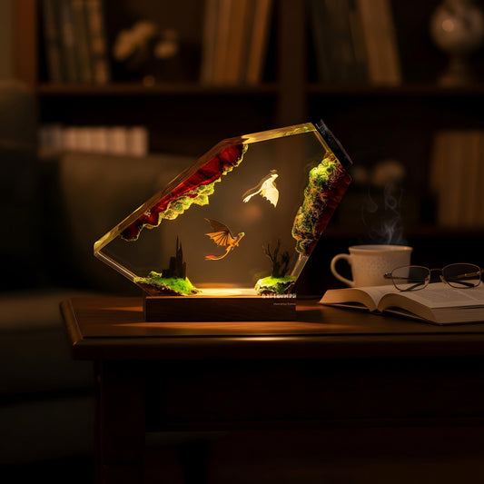 Dragon Trainer Resin Night Light: Fantasy Couple Epoxy LED Lamp