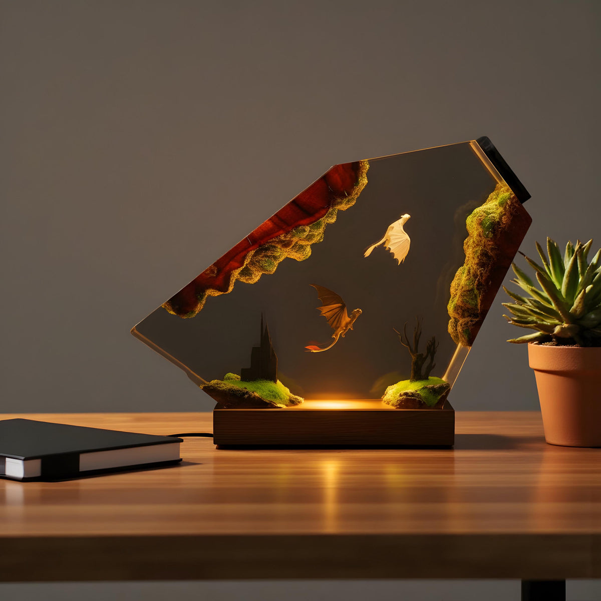 Dragon Trainer Resin Night Light: Fantasy Couple Epoxy LED Lamp