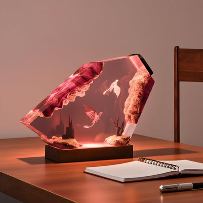 Dragon Trainer Resin Night Light: Fantasy Couple Epoxy LED Lamp