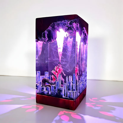 Godzilla Atomic Breath Monster Resin Night Light: City Destruction Epoxy LED Lamp