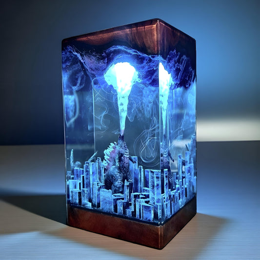 Godzilla Atomic Breath Monster Resin Night Light: City Destruction Epoxy LED Lamp